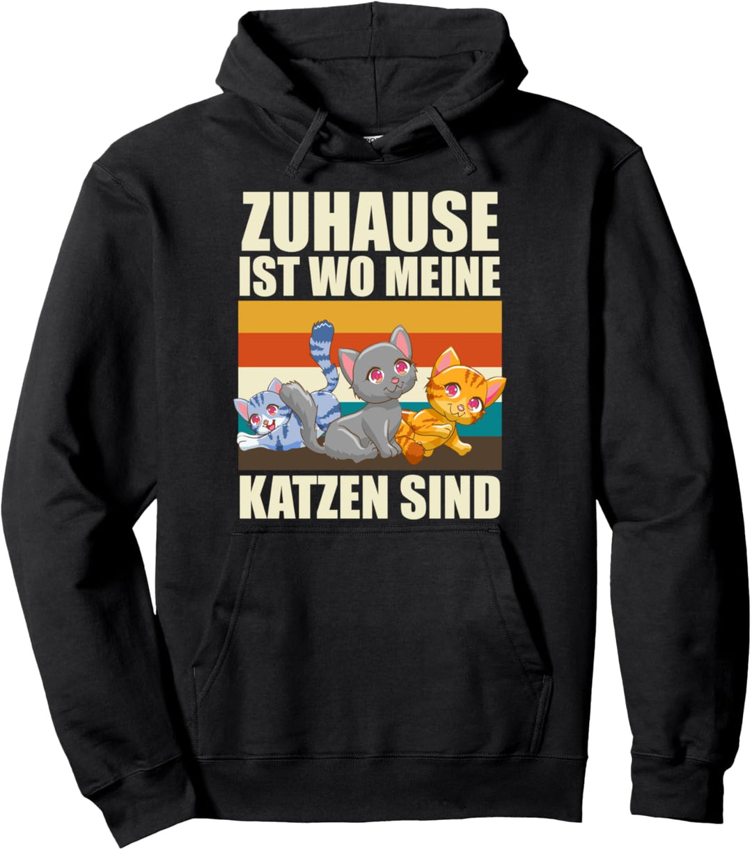 Zuhause ist wo meine Katzen sind Retro Katze Pullover Hoodie
