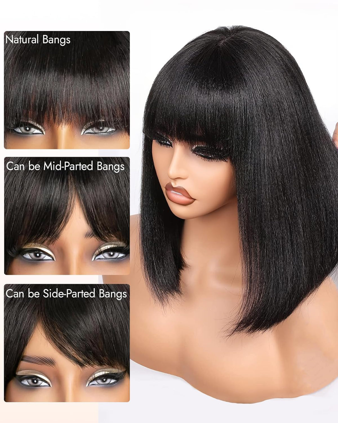 Tunfine Straight Bob Glueless Human Hair Wigs 2x4 Lace Front Wigs With Bangs Echthaar Perücke for Bl