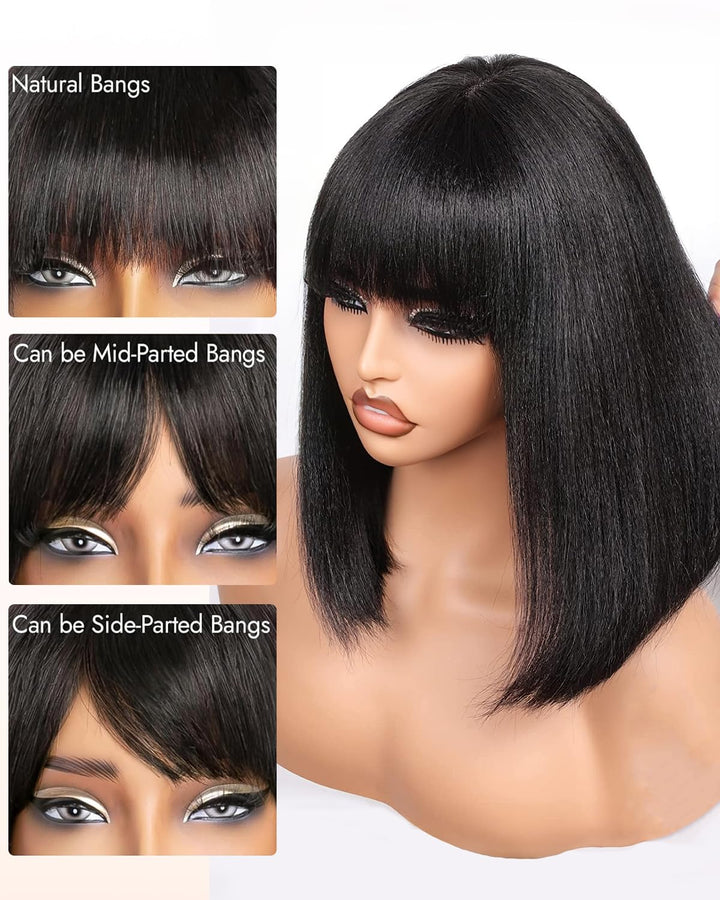 Tunfine Straight Bob Glueless Human Hair Wigs 2x4 Lace Front Wigs With Bangs Echthaar Perücke for Bl