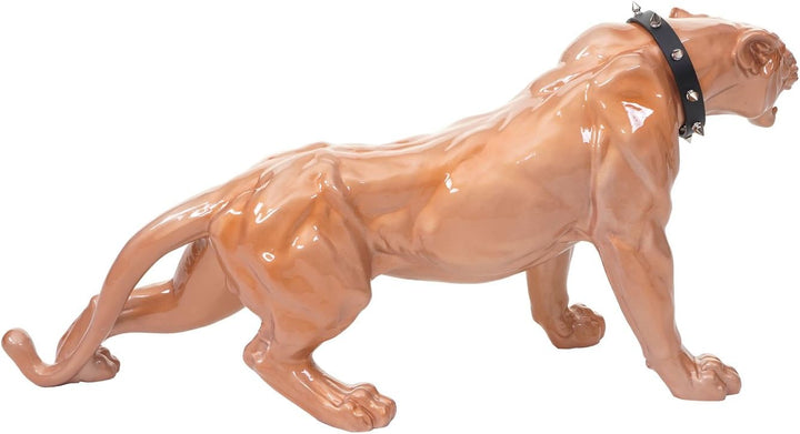 Mendler Deko Figur Leopard 59cm, Polyresin Skulptur Panther, In-/Outdoor - antik Hochglanz mit Halsb