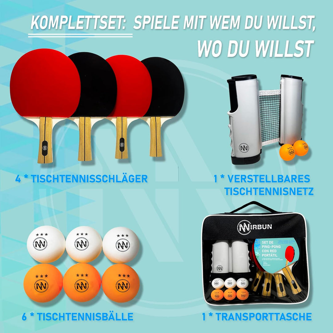 NIRBUN Tischtennisschläger Set mit ausziehbarem Netz, Tischtennisschläger Profi, 3-Sterne-Tischtenni