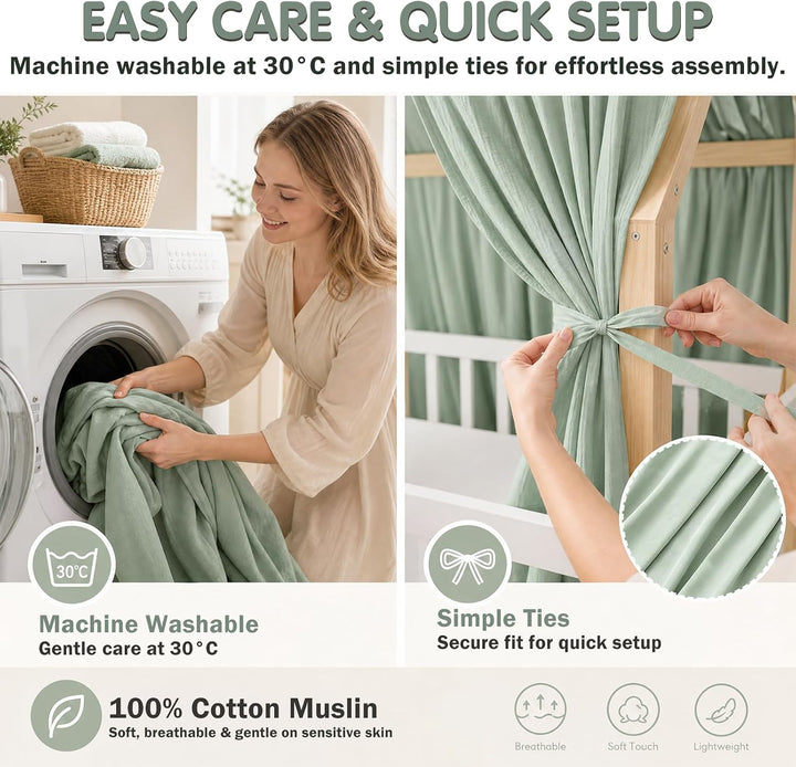 Hausbett Himmel, 2 Stück Betthimmel Hausbett Musselin für Hausbetten Mädchen &amp; Jungen, Bett Vorhang