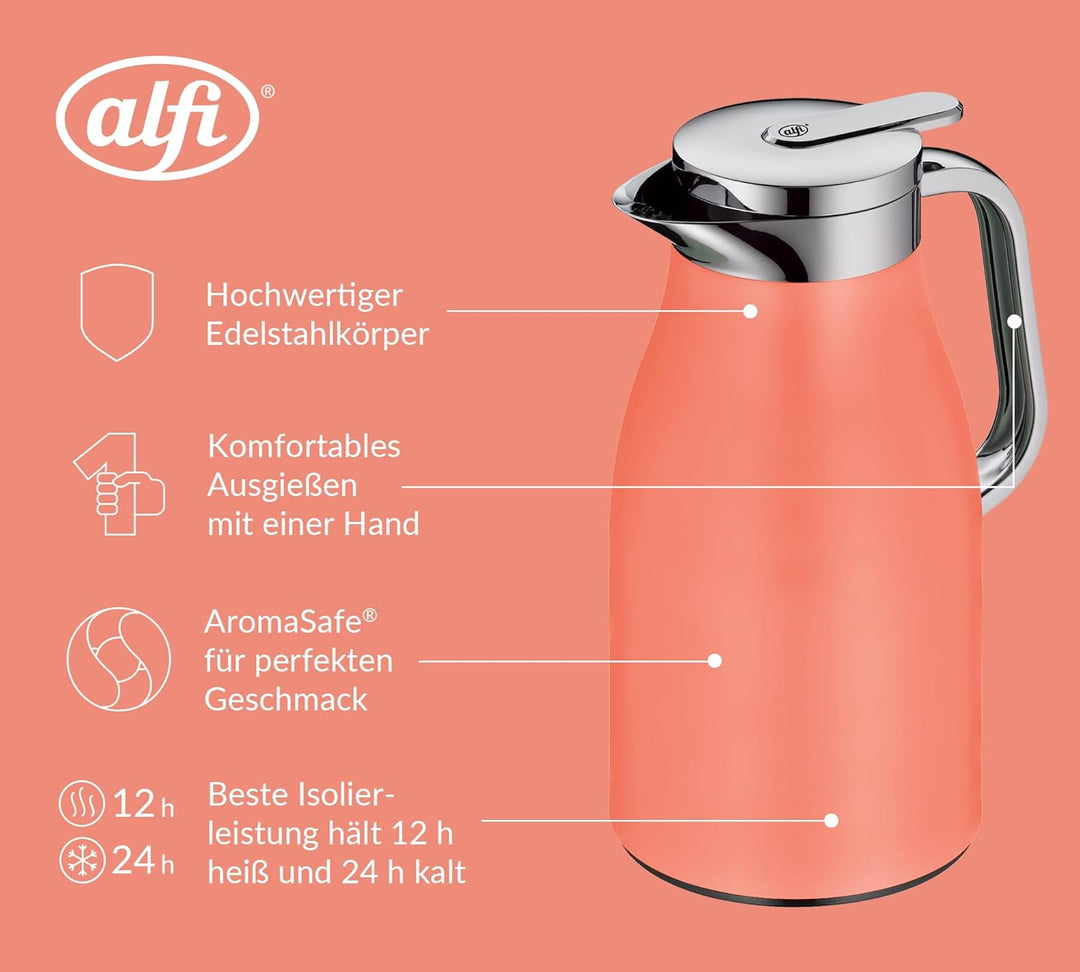 alfi SKYLINE 1,0l, deep apricot, Edelstahl-Isolierkanne mit hygienischem Hartglaseinsatz, Drehversch
