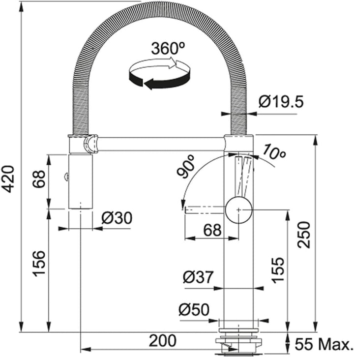 Franke 115.0393.975 SEMI-PRO Spültischbatterie mit Schwenkauslauf Pescara L Sempiro, Chrome