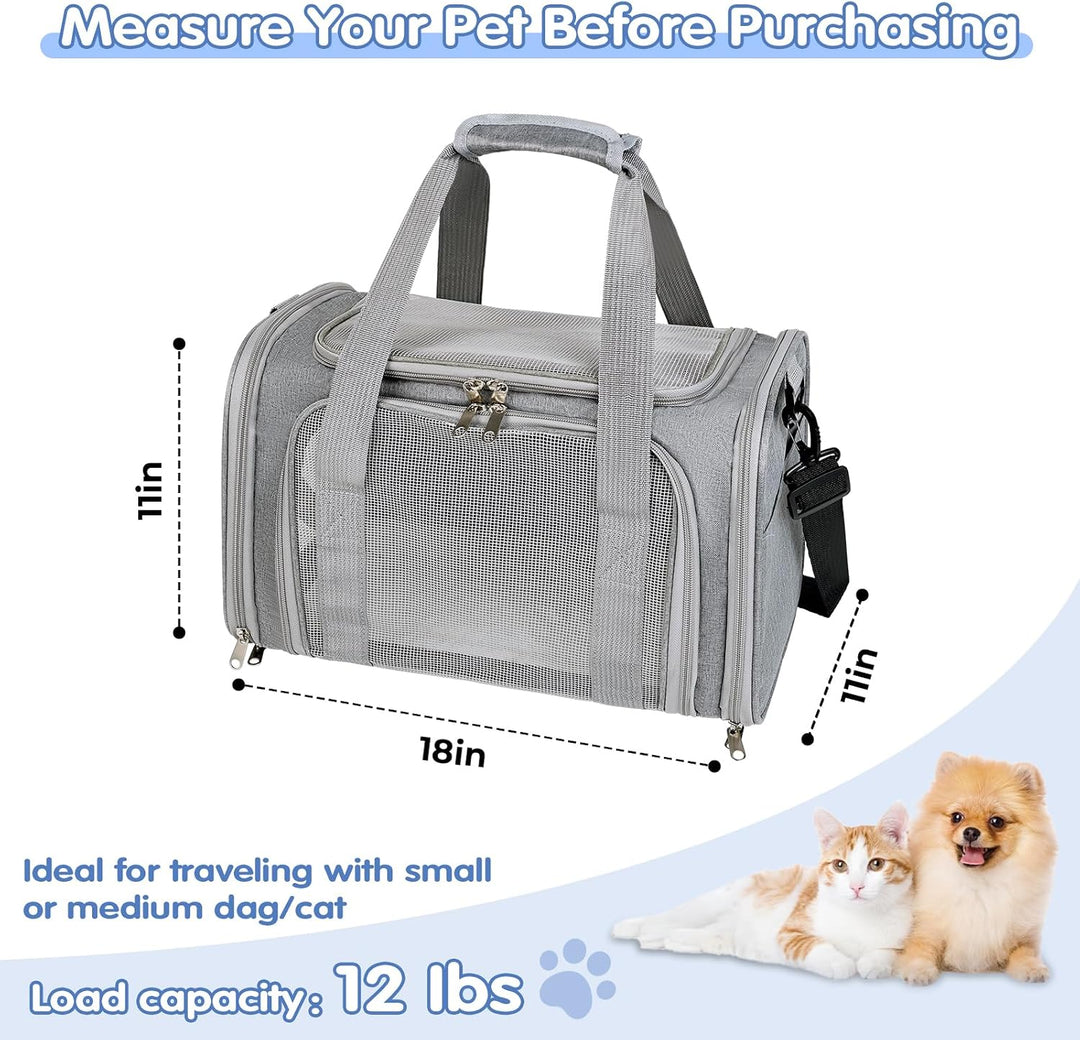 Transportbox für Katze und Hund bis 5.5kg, Tragbare Autotaugliche Transporttasche, Faltbare Katzentr