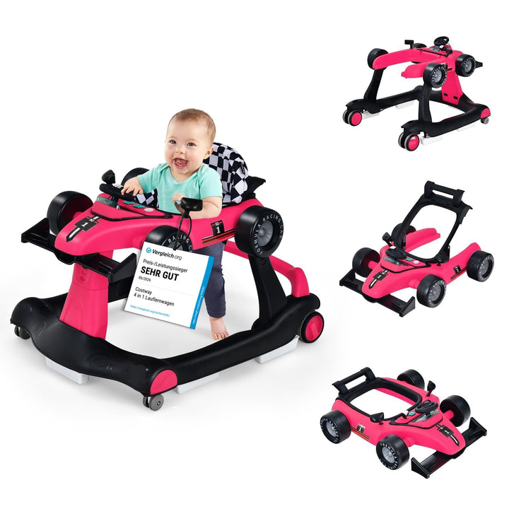 COSTWAY 4 in 1 Lauflernhilfe, Lauflernwagen klappbar mit einstellbarer Höhe & Geschwindigkeit, Baby