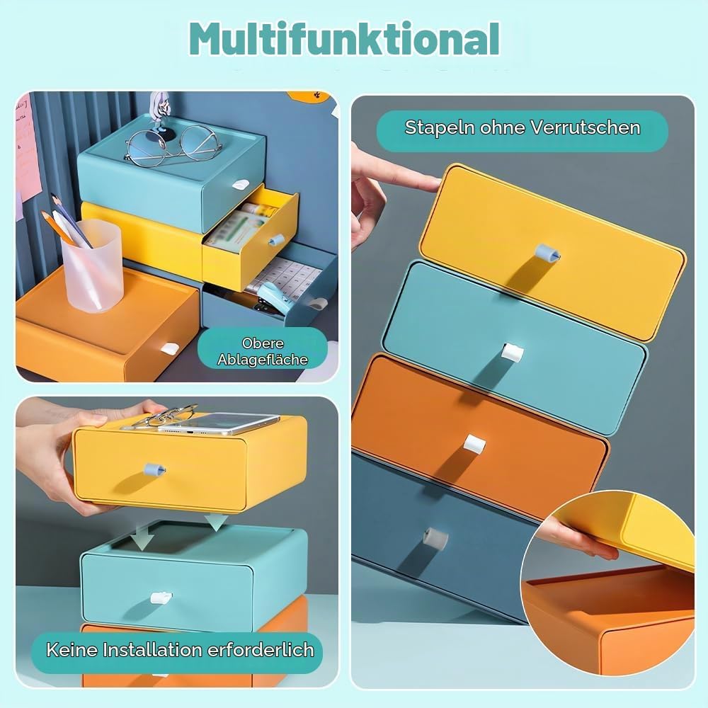 4 PCS Stapelbare Schreibtisch Schubladenbox, Kunststoff Ablagefächer Stapelbar mit 4 Schublade, Schr