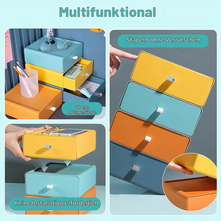 4 PCS Stapelbare Schreibtisch Schubladenbox, Kunststoff Ablagefächer Stapelbar mit 4 Schublade, Schr