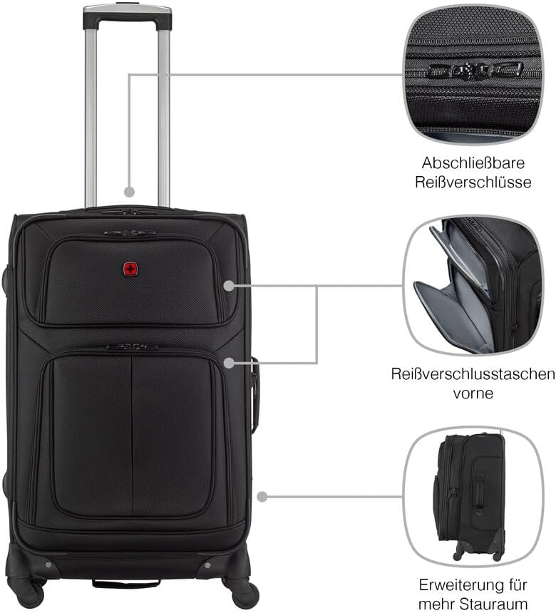 WENGER Sion Medium Weichschalenkoffer mit 4 Rollen, Trolley, Mittelgross, 72 (82) l, Erweiterbar, Da