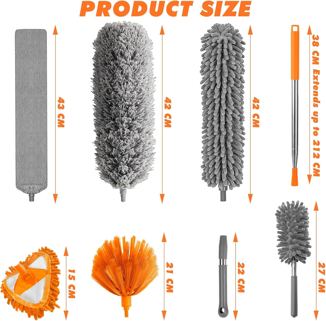 10 Stück Staubwedel Teleskop, Waschbar Staubwedel Lang Ausziehbar bis 255 cm, Spinnenwebenentferner
