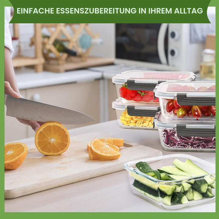 Glas-Frischhaltedosen Set für Lebensmittel,10Teile (5 Deckel & 5 Behälter), Skroam Aufbewahrungsbox