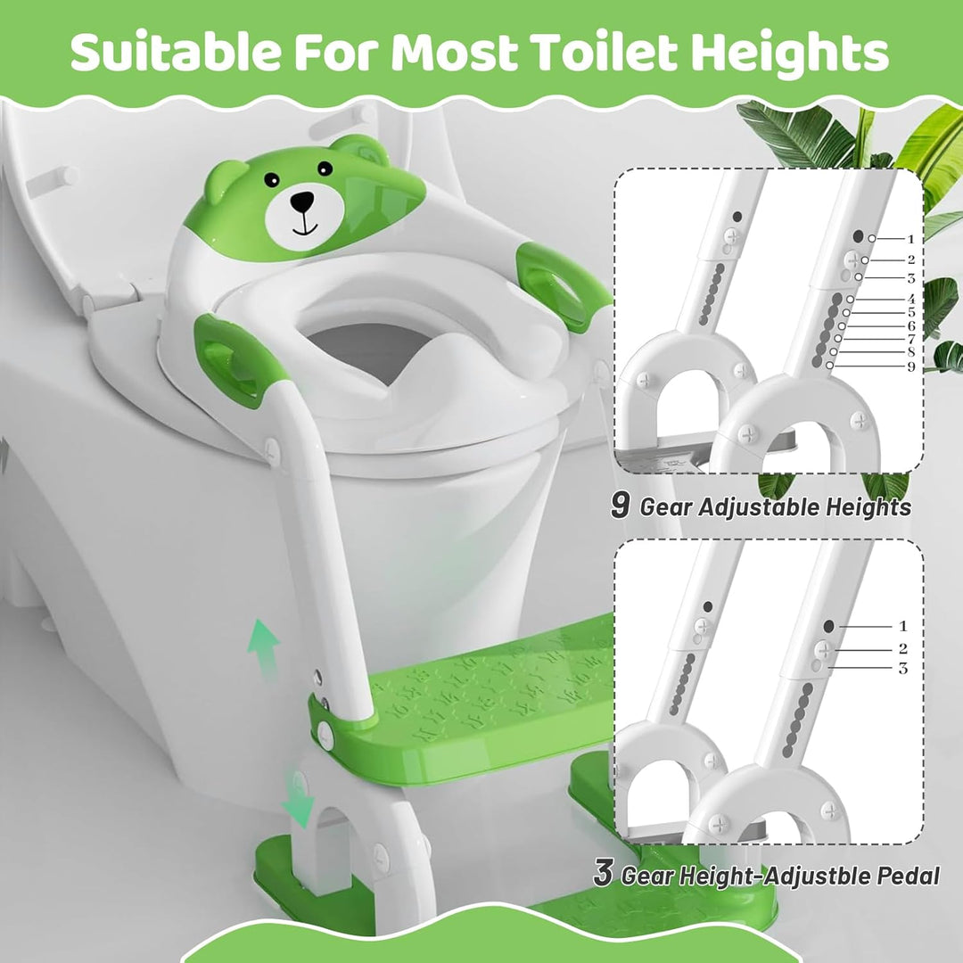 8-fach höhenverstellbarer 2-in-1 Toilettensitz Kinder mit Treppe, Klappbarer Tritthocker mit Spritzs
