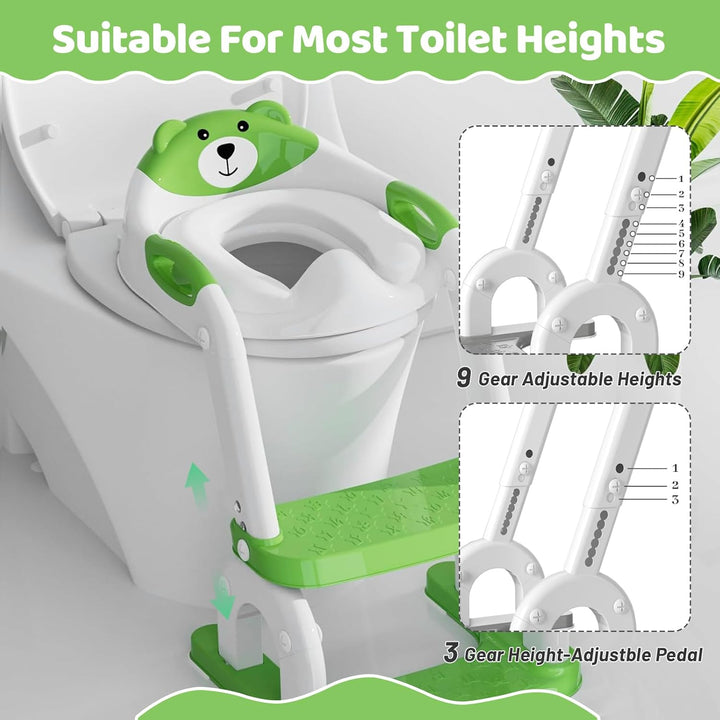 8-fach höhenverstellbarer 2-in-1 Toilettensitz Kinder mit Treppe, Klappbarer Tritthocker mit Spritzs
