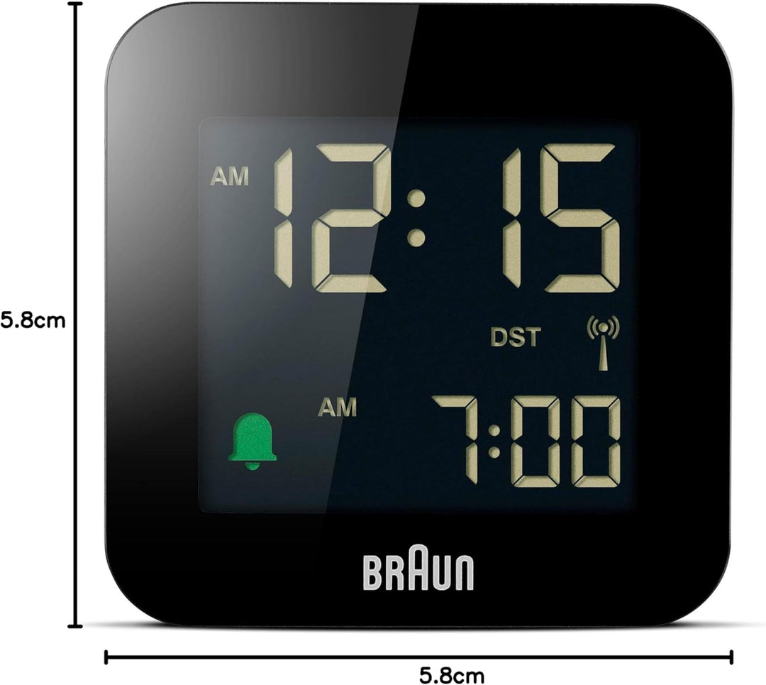 Braun Digitaler Reisewecker Mitteleuropäische Zeitzone (MEZ) mit Schlummerfunktion, kompakte Grösse,
