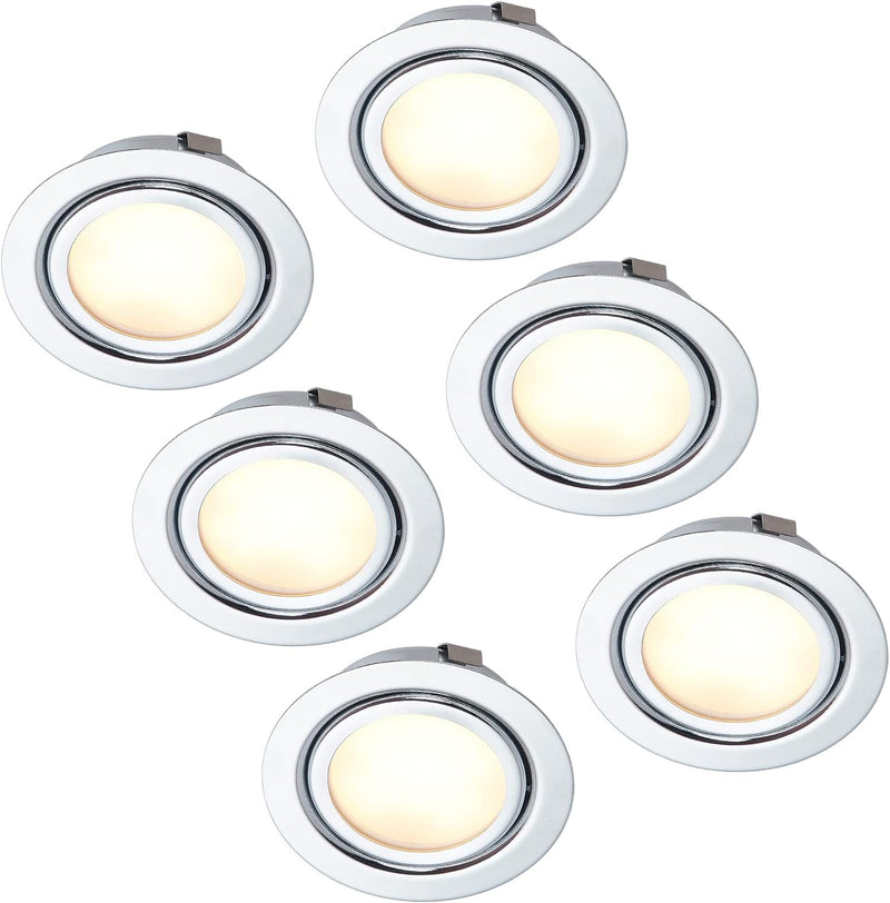 HCFEI 6er Set LED Slim Möbel Einbaustrahler | Chrom glänzend | 230V 3W | Warmweiss 3000K | Bohrloch: