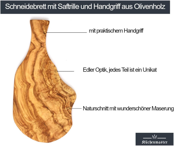 Küchenmaster Olivenholz Schneidebrett, Holzbrett, Servierbrett, Steakbrett, Käsebrett, Frühstücksbre