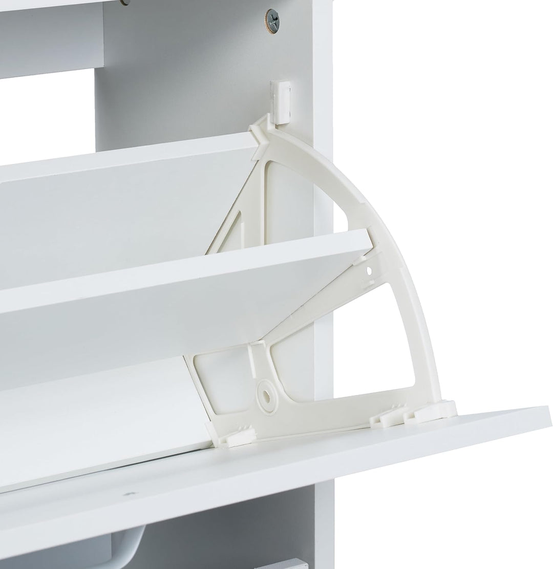 Relaxdays Schuhschrank, HxBxT: 113 x 60 x 24 cm, für 18 Paar, 3 Klappen, schmaler Schuhkipper, Flur
