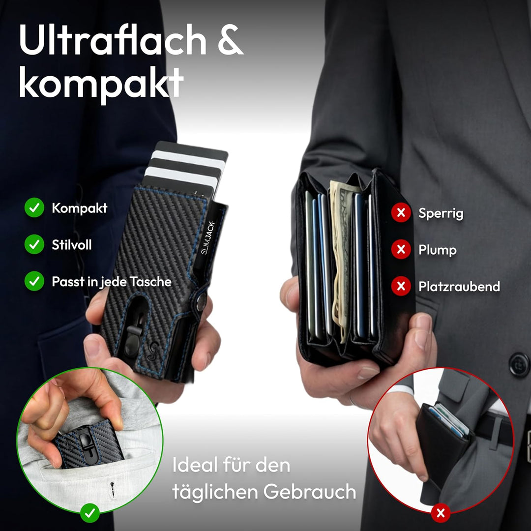 SLIMJACK Smart Wallet mit Münzfach - Kreditkartenetui mit RFID-Schutz - Geldbeutel für Herren - Alum