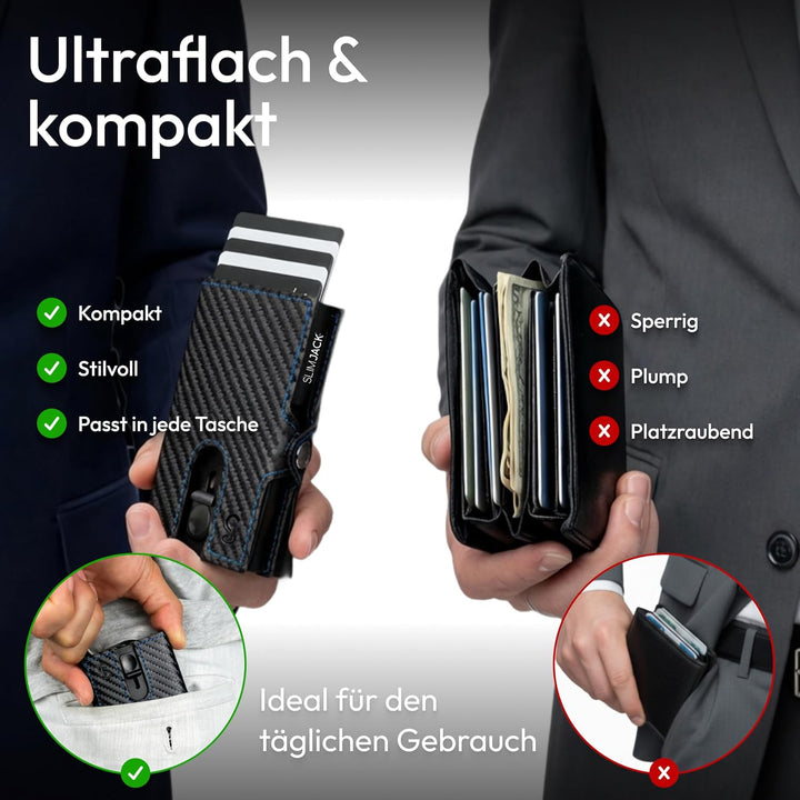 SLIMJACK Smart Wallet mit Münzfach - Kreditkartenetui mit RFID-Schutz - Geldbeutel für Herren - Alum