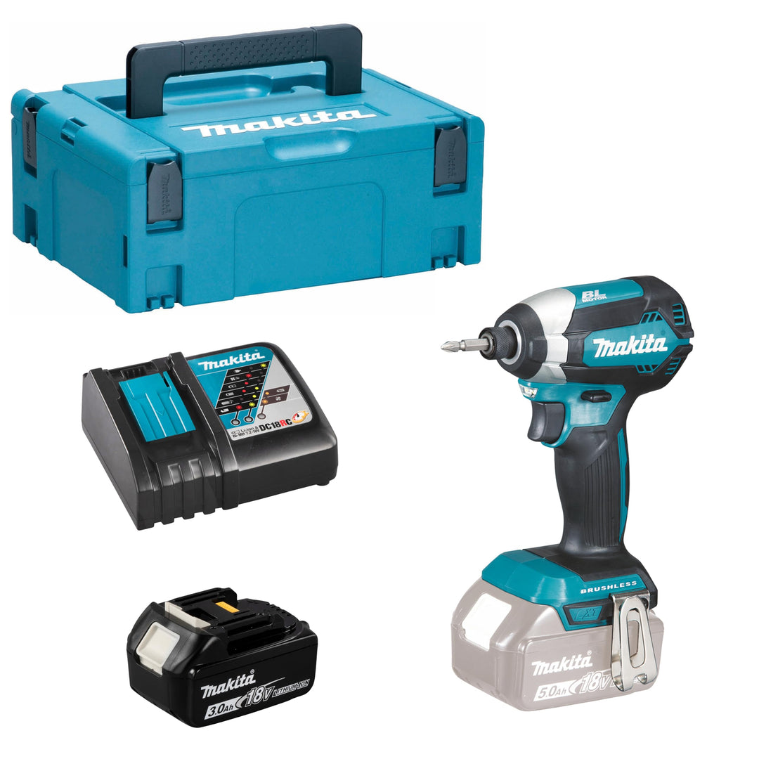 Makita DTD 153 RF1J 18 V Akku Brushless Schlagschrauber im Makpac + 1x 3,0 Ah Li-Ion Akku + 1x Ladeg