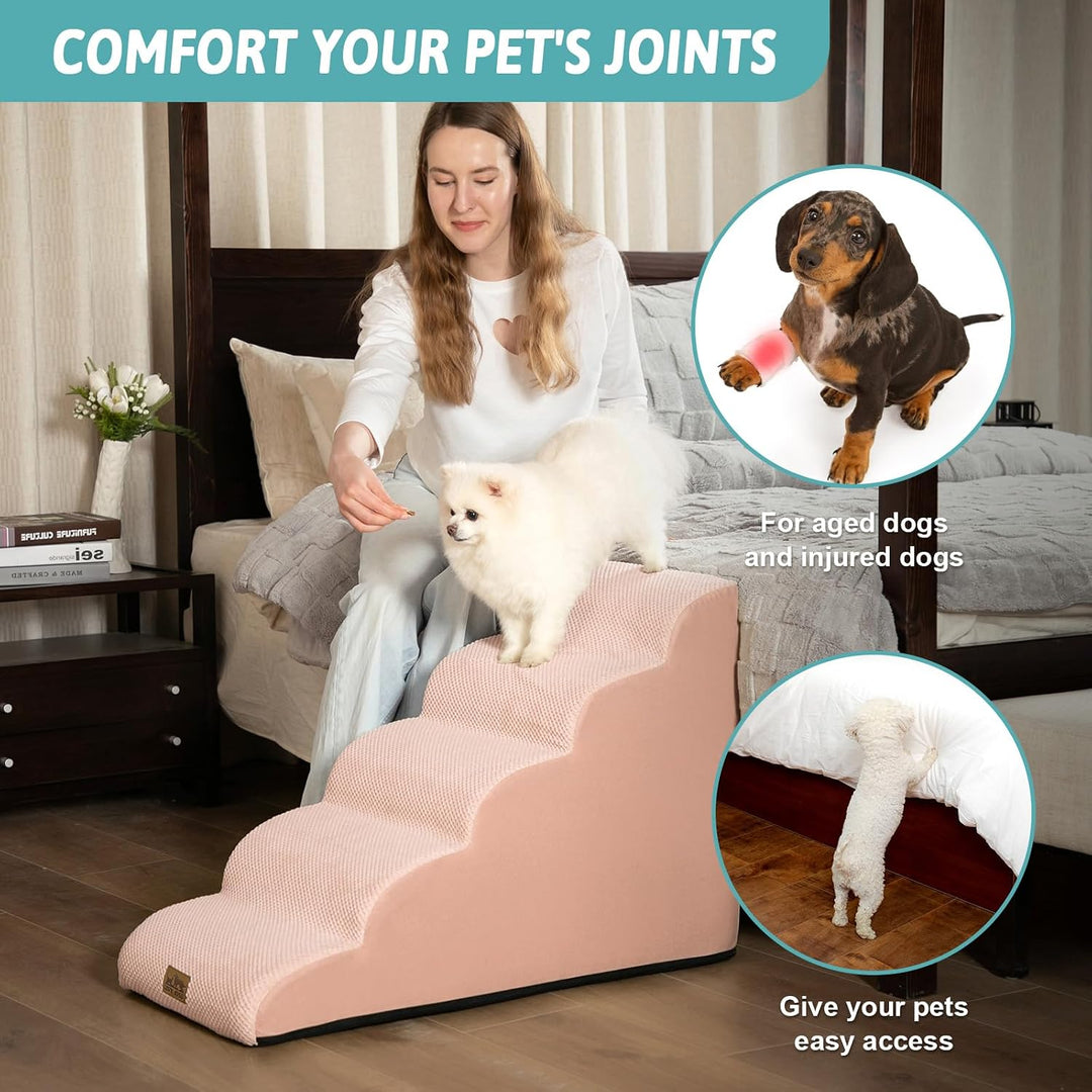 COZY KISS Hundetreppe für Kleine Hunde, Haustiertreppe für Couch aus Hochdichtem Schwamm, Hunde Trep