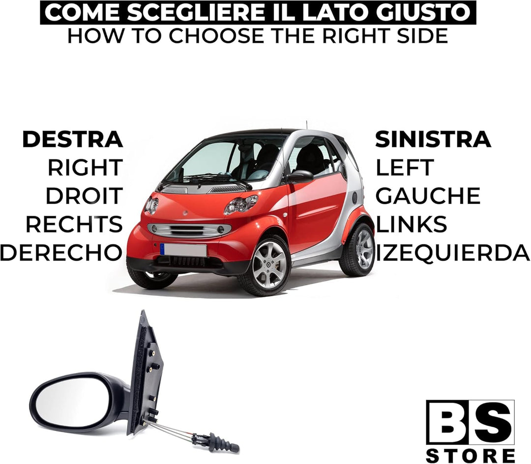 BSSTORE Rückspiegel für Sm@rt FORTWO von 1998 bis 2006 (450) Komplett mit Mechanischer Einstellung (