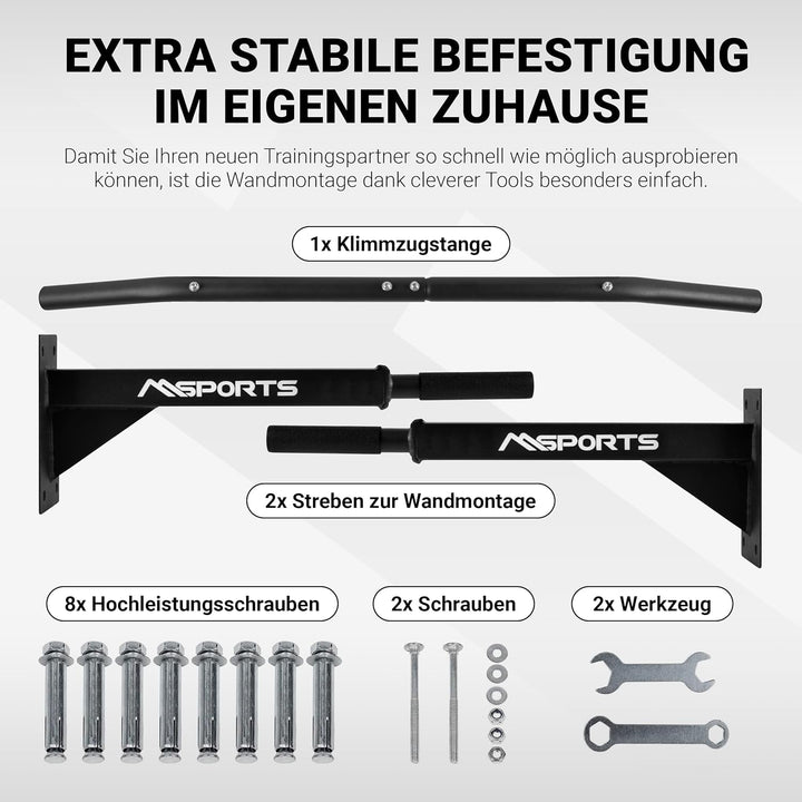 MSPORTS Klimmzugstange für Wandmontage inkl. Montageanleitung und - Zubehör | Reckstange