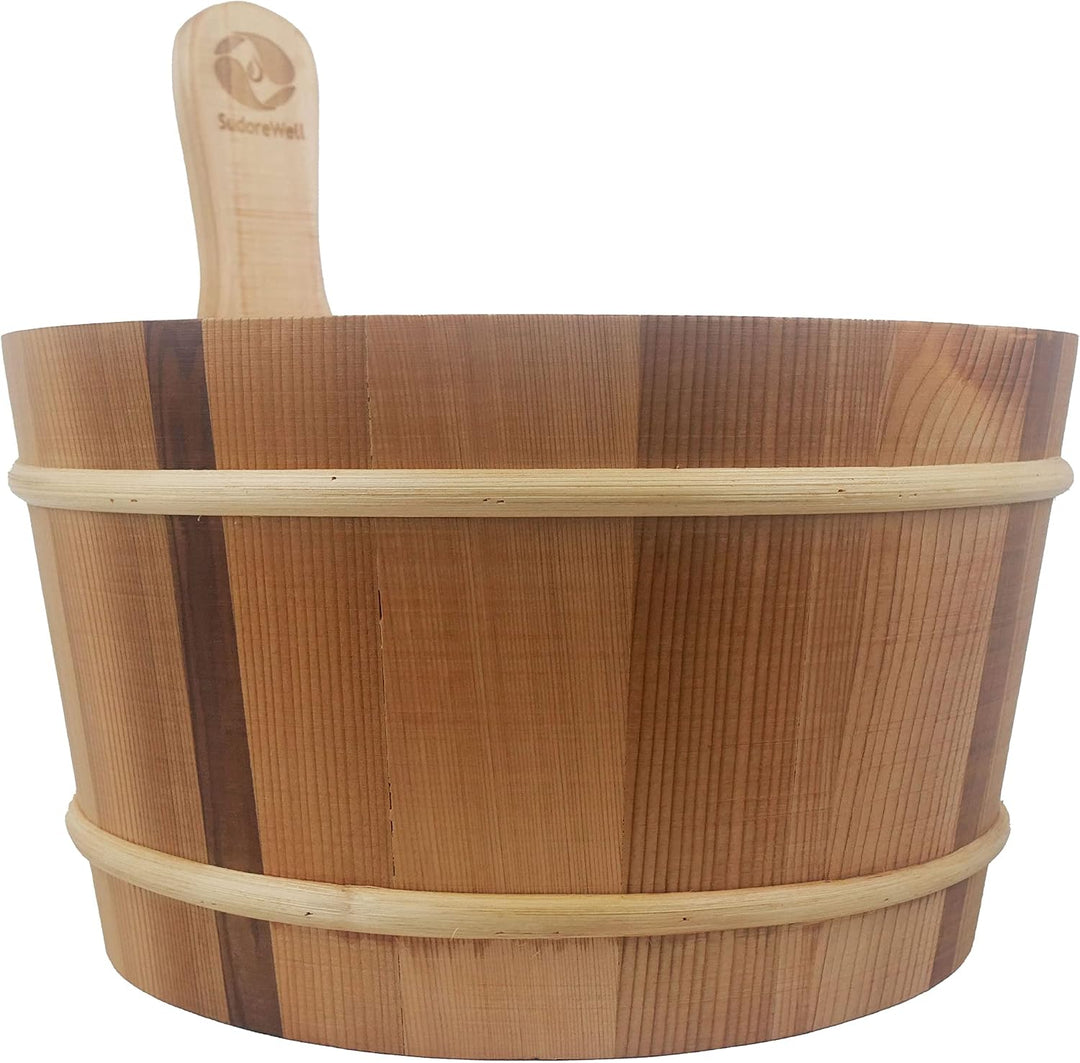 SudoreWell® Sauna Set mit Saunakübel + Saunakelle aus dunklem Red Cedar Holz plus well2wellness Saun