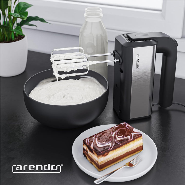Arendo - Handmixer, Handrührer, 350 Watt, 2 Rührbesen, 2 Edelstahl-Knethaken, spülmaschinengeeignet,