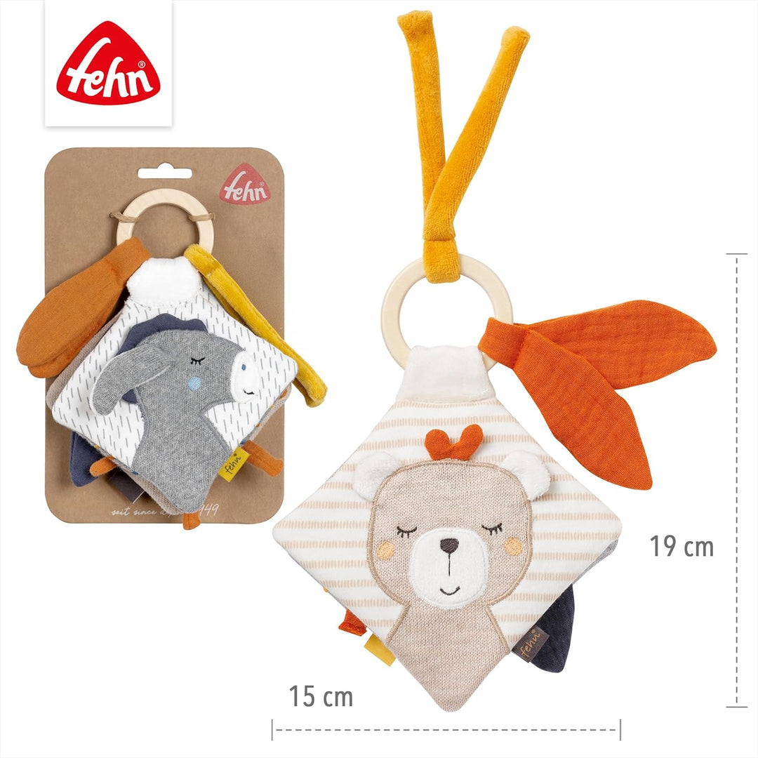Fehn Fühlbuch Esel & Teddy - Buggybuch mit Bio Baumwolle - Babyspielzeug Buch mit Rassel, Raschelpap