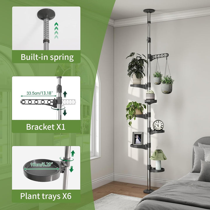 BAOYOUNI 7-Ebenen Teleskop Blumenregal Blumentreppe Pflanzenständer Indoor-Anlage Steht Federspannun