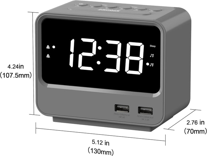 iTOMA Radiowecker für Schlafzimmer mit Zwei USB-Ladeanschlüssen, grossen Zahlen mit Einstellbarer He
