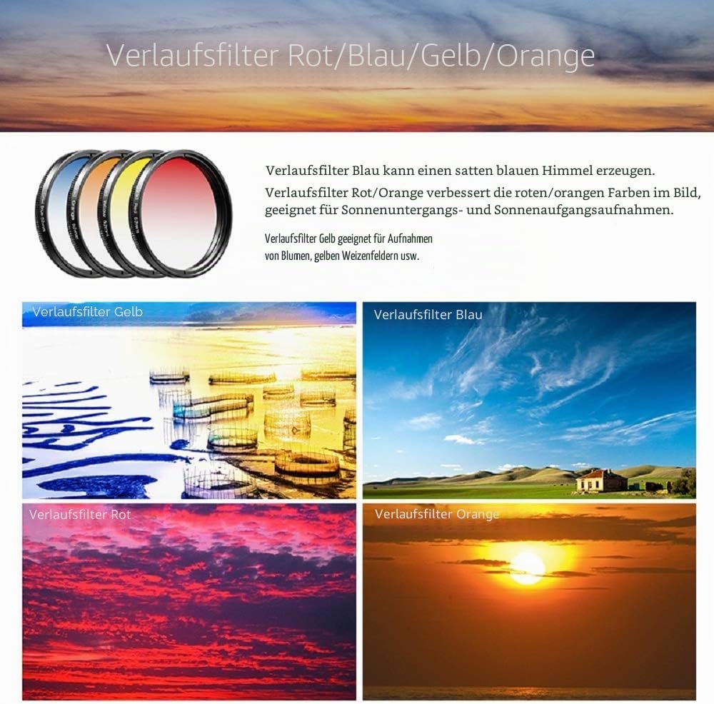 Apexel Filter-Kits für Handykameras, 52 mm, Farbverlaufsfilter (Blau, Gelb, Orange, Rot), CPL, ND32