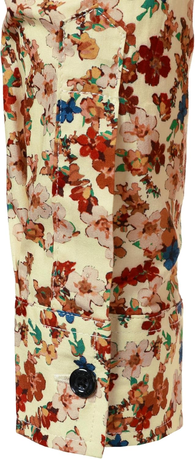 JOGAL Herren Regular Fit Floral Business Hemd Langarm Button Down Print Freizeithemd S Beige Floral,
