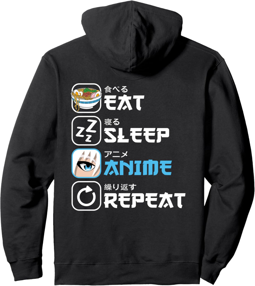 Eat Sleep Anime Repeat Ramen Manga Otaku Lustiges Anime Pullover Hoodie