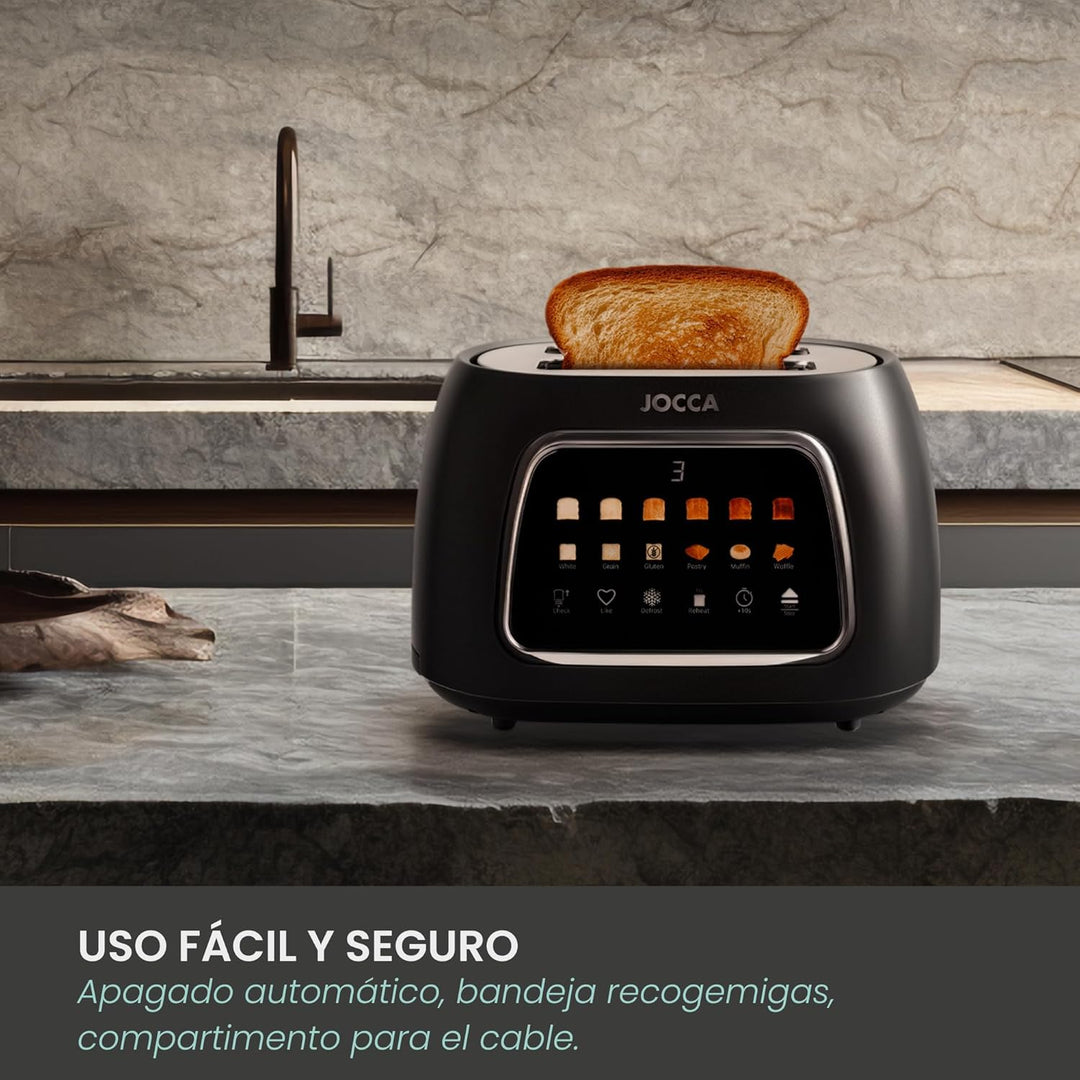 JOCCA Digitaler Easy-Touch-Toaster, 2 Schlitze, Touchscreen, 6 Bräunungsstufen und 6 Brotarten, brei