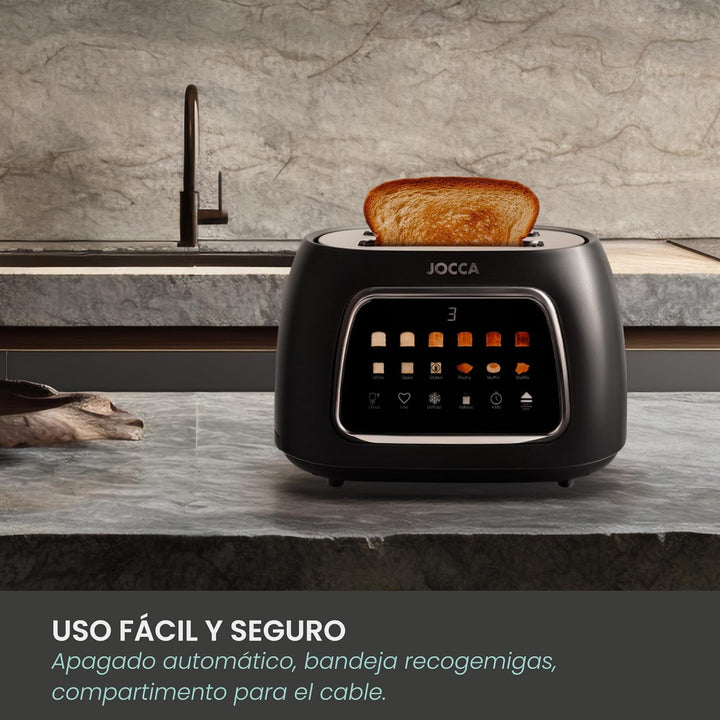 JOCCA Digitaler Easy-Touch-Toaster, 2 Schlitze, Touchscreen, 6 Bräunungsstufen und 6 Brotarten, brei