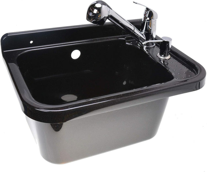 Set Ausgussbecken 50cm Waschbecken Schwarz inkl. Ausziehbare Einhandmischer
