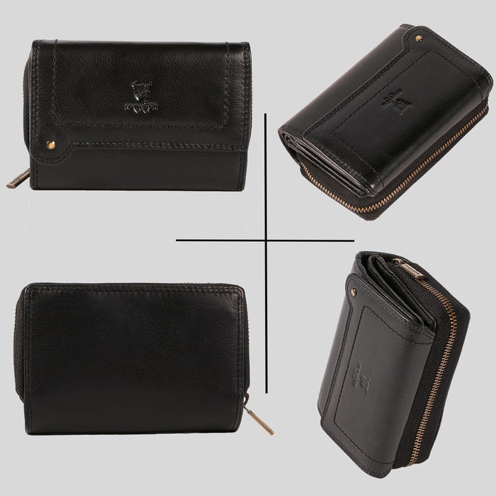 MATADOR Damen Leder Geldbörse TüV geprüfter RFID & NFC Schutz Frauen Portemonnaie Ladies Wallet Blac