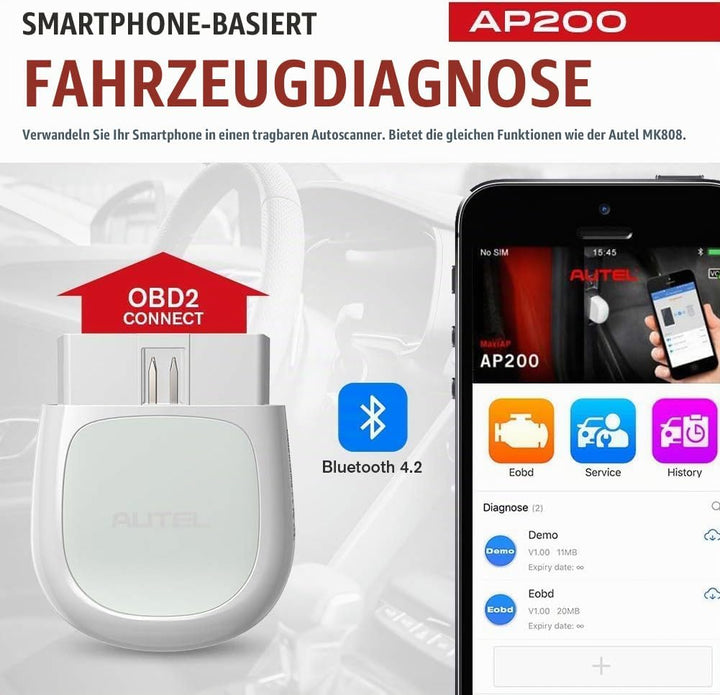 Autel Bluetooth obd2 AP200,Fehlercode von alle System auslesen,Reset für Öl SAS EPB DPF BMS usw, OBD