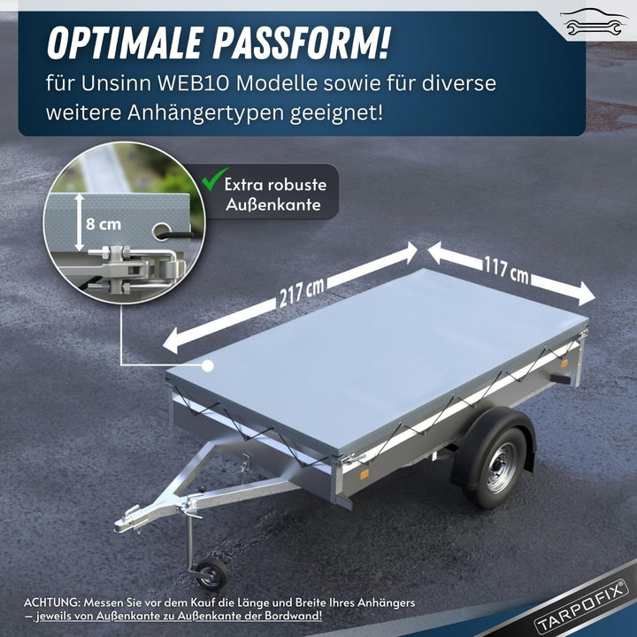 Tarpofix® Anhängerplane 217x117 cm + 1x Planenbügel | Anhänger Plane Flachplane aus PVC PLANENMATERI