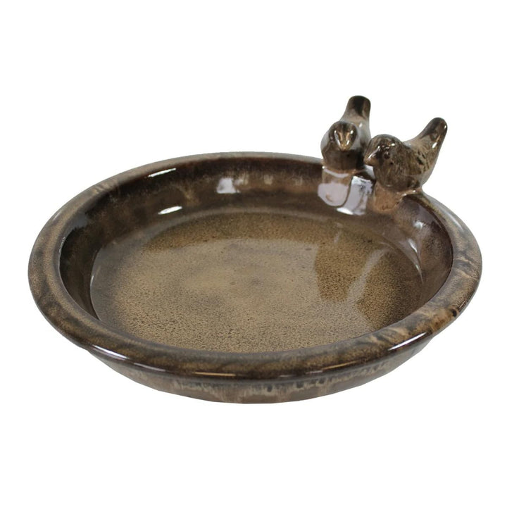 Vogeltränke Oasis aus glasierter Keramik, Ø 30 cm | mit Deko-Vögeln, Winterfest, Farbenfrohe Gartend