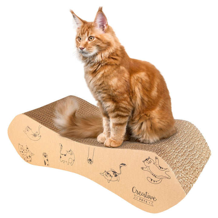 Katzen Kratzbrett Gross 57 x 21 x 16 cm | Doppelseitige Kratzpappe | Natürlicher Kratzbaum | Robuste