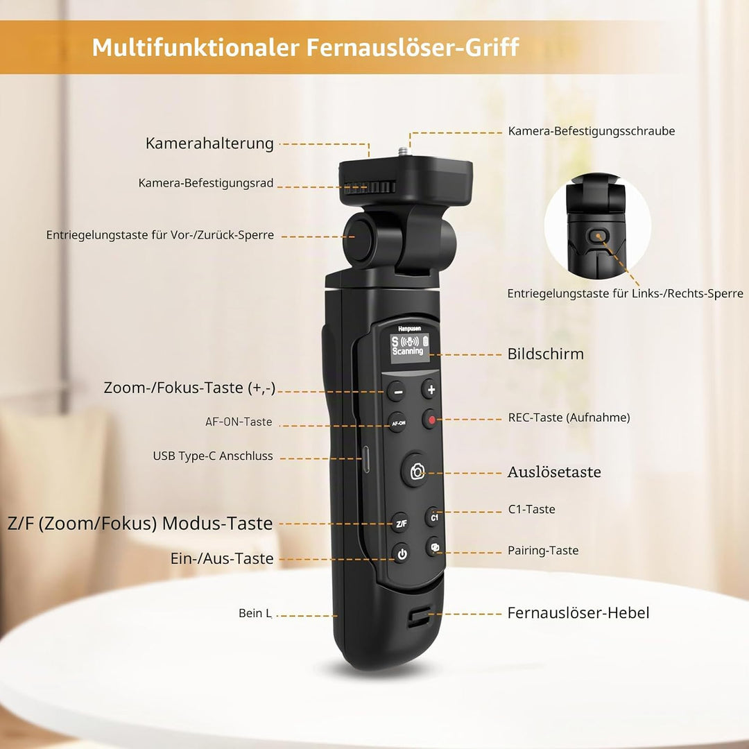 Kompatibel mit Sony Kameras Stativ - Mini-Stativ mit aufladbarer Fernbedienung mit Focus Zoom für So