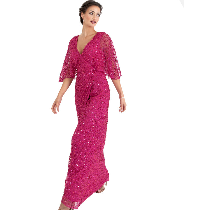 Maya Deluxe Damen Womens Maxi Dress Ladies Sequin Embellished Wrap A-line Dress for Wedding Guest Br