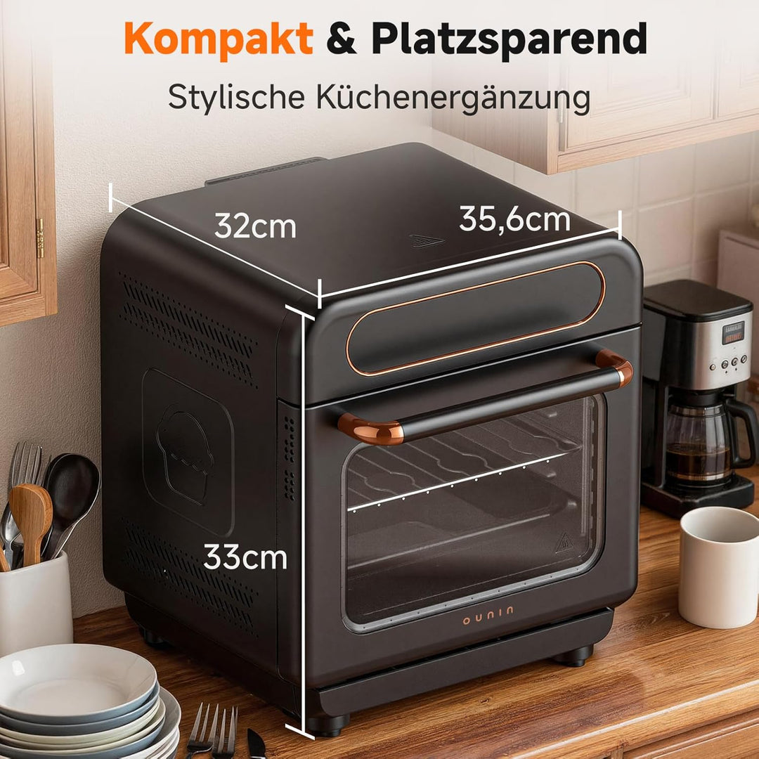 OUNIN 12L Vielseitig Airfryer Backofen, 8-in-1-Heissluftfritteuse, Zweizonen-Kochung, Minibackofen m