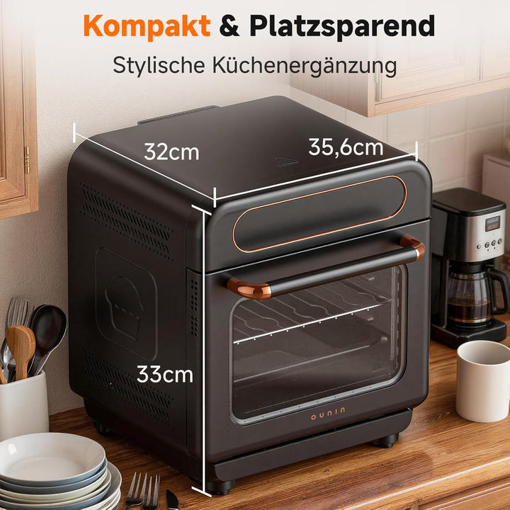 OUNIN 12L Vielseitig Airfryer Backofen, 8-in-1-Heissluftfritteuse, Zweizonen-Kochung, Minibackofen m