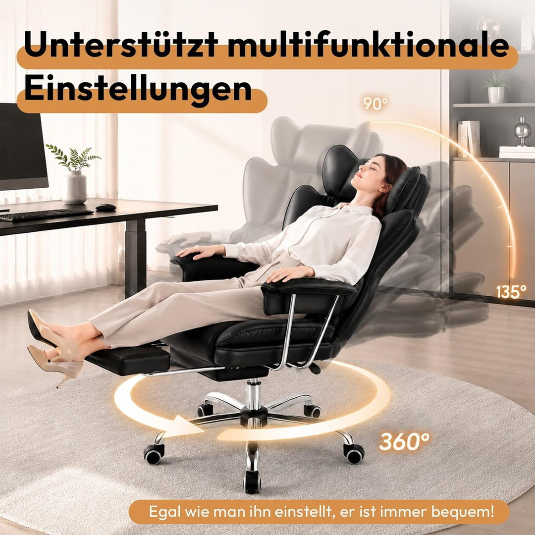 Ergonomischer Chefsessel Bürostuhl Gaming Stuhl Hochlehner mit Fussstütze &amp;verstellb. Lendenstütze,
