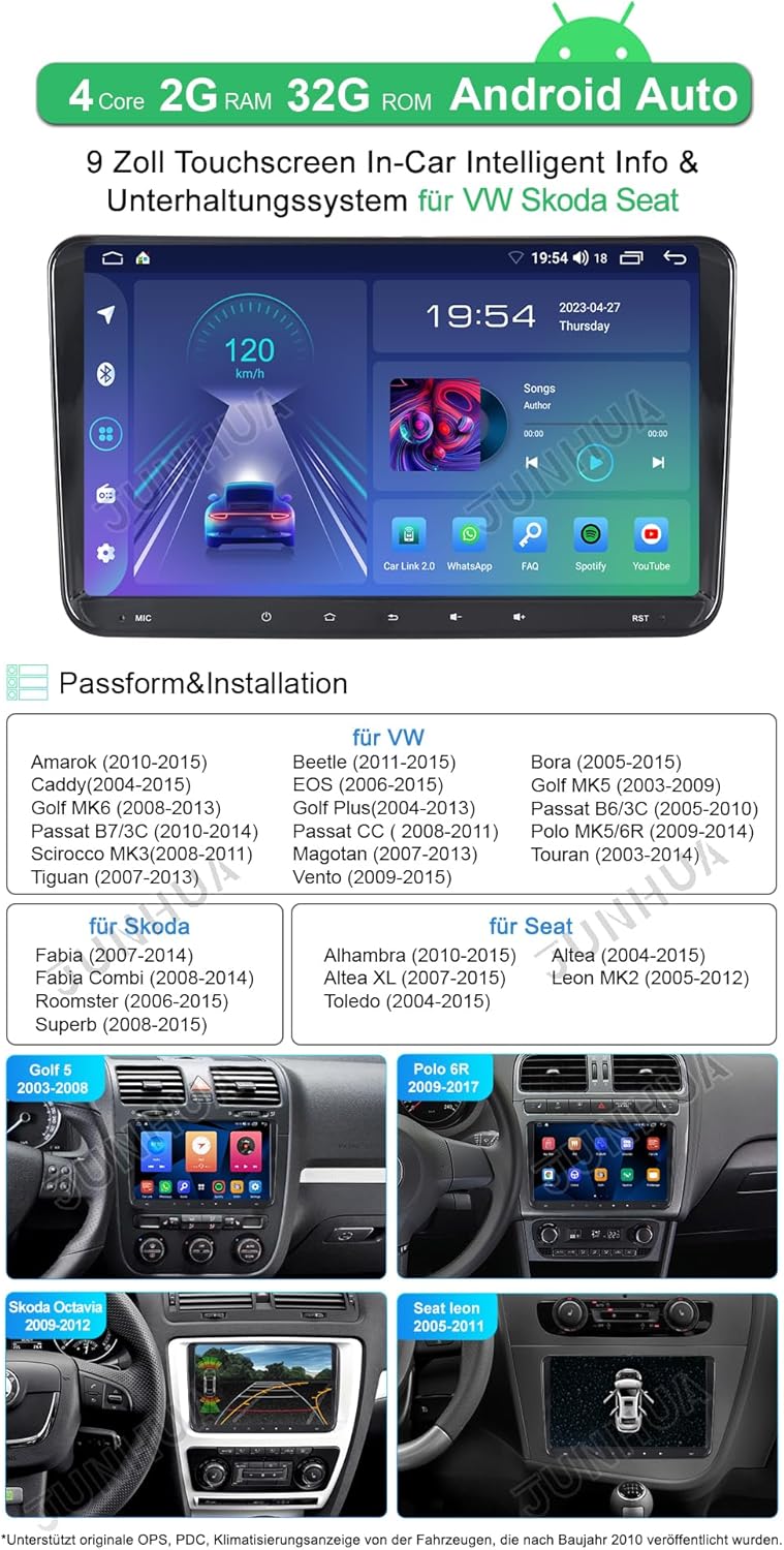 Android Autoradio Navi für VW Passat B6 Golf V VI 5 6 Polo cc Tiguan EOS Scirocco, 9 Zoll, 1280 * 72