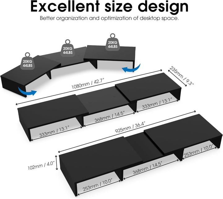 FITUEYES Dual Monitorständer aus Holz, Verstellbare Länge und Schwenkwinkel Bildschirmständer, Monit